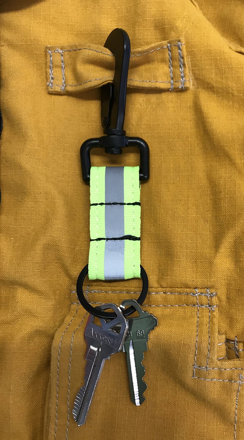 LINE2design Reflective Firefighter Turnout Key Ring - Fire Rescue Key Holder Strap with Heavy Duty Swivel Snap Hook - Green Reflective Design | Perfect Firefighter Gift - Image 1